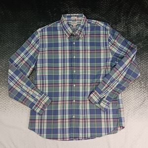 J Crew Mens Slim 100s 2 Ply Yarns Button‎ up long sleeve Plaid Shirt Size XLarge